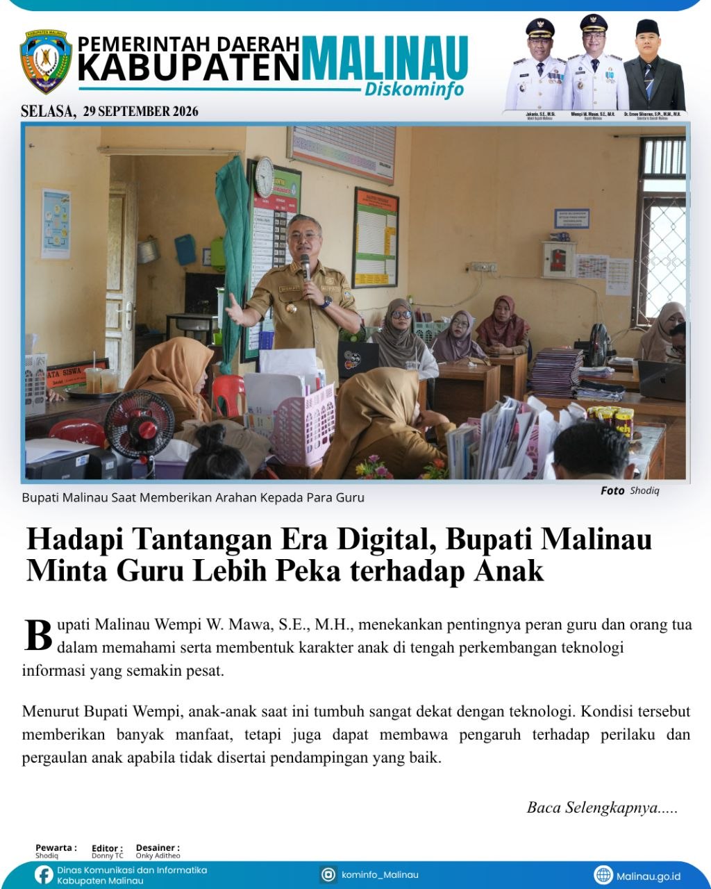 Hadapi Tantangan Era Digital, Bupati Malinau Minta Guru Lebih Peka terhadap Anak