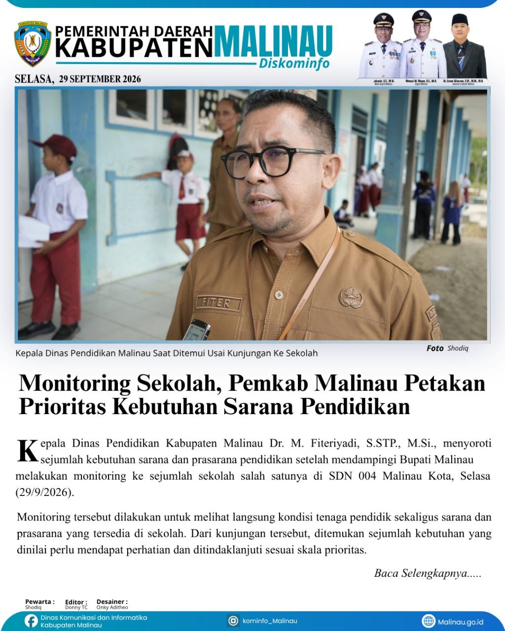 Monitoring Sekolah, Pemkab Malinau Petakan Prioritas Kebutuhan Sarana Pendidikan