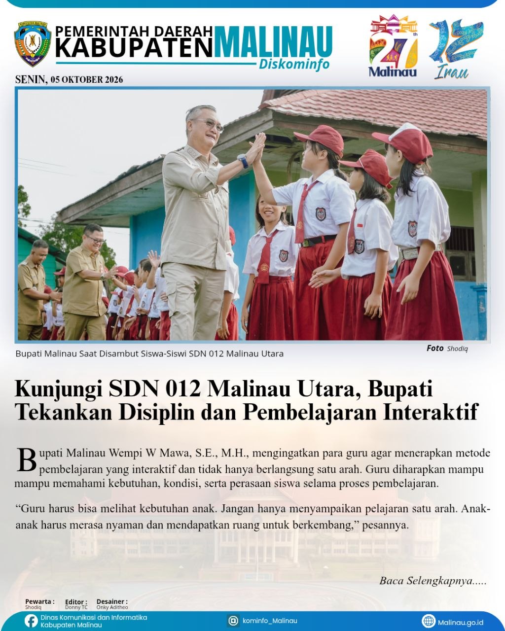 Kunjungi SDN 012 Malinau Utara, Bupati Tekankan Disiplin dan Pembelajaran Interaktif