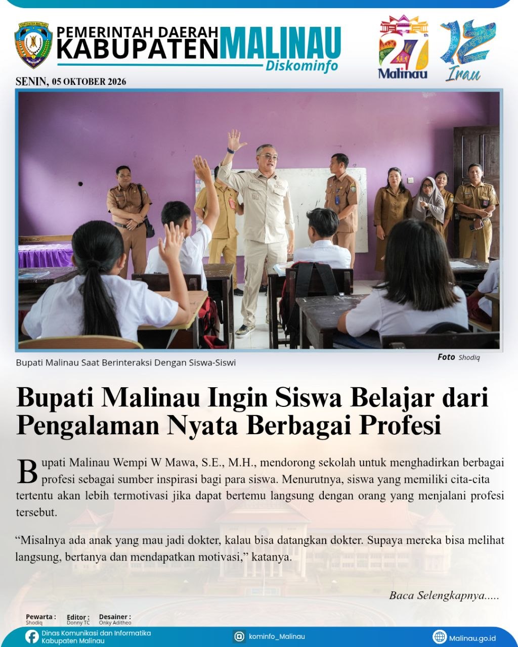 Bupati Malinau Ingin Siswa Belajar dari Pengalaman Nyata Berbagai Profesi