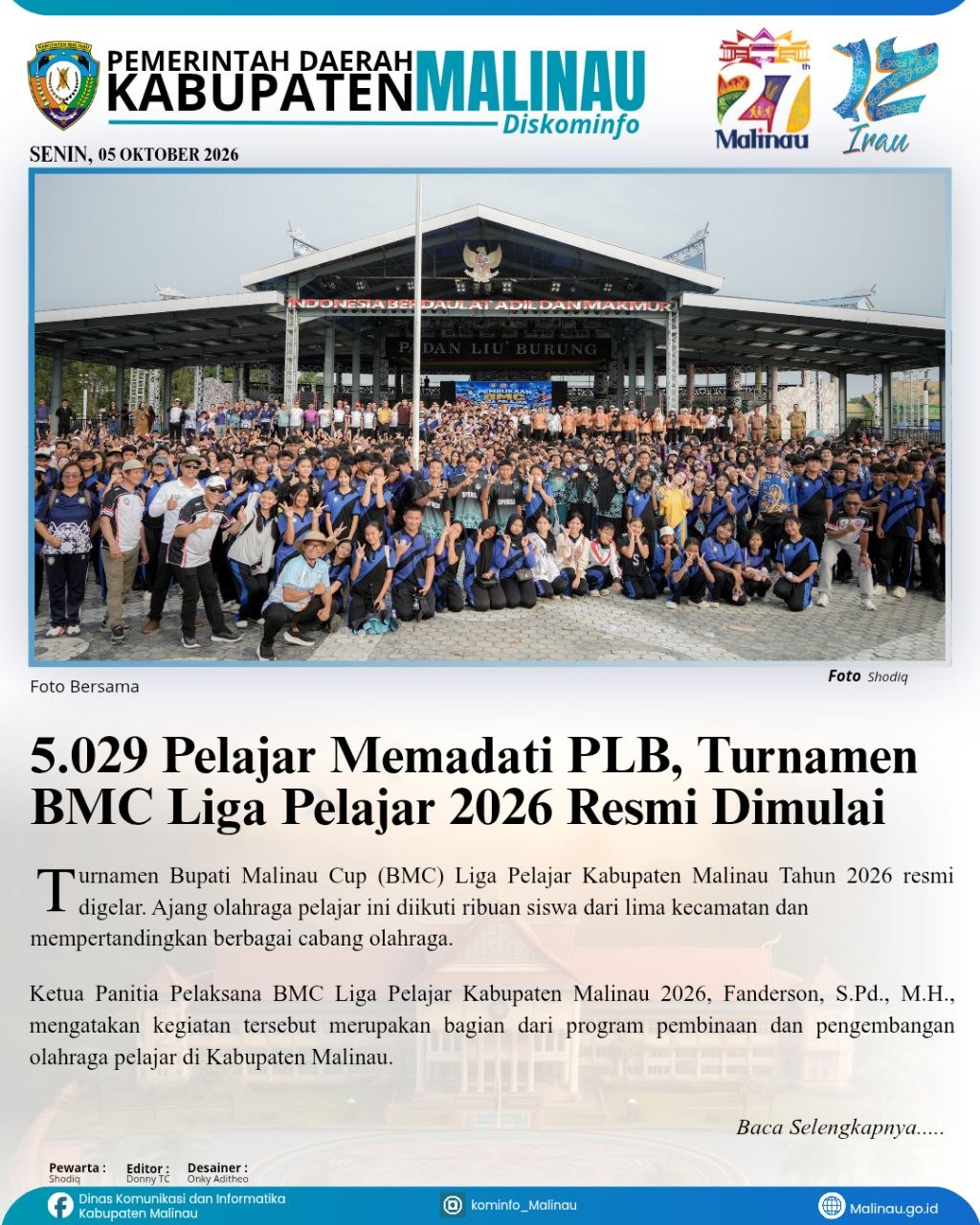 5.029 Pelajar Memadati PLB, Turnamen BMC Liga Pelajar 2026 Resmi Dimulai