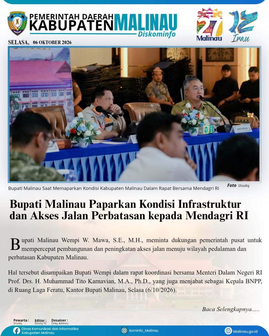 Bupati Malinau Paparkan Kondisi Infrastruktur dan Akses Jalan Perbatasan kepada Mendagri RI