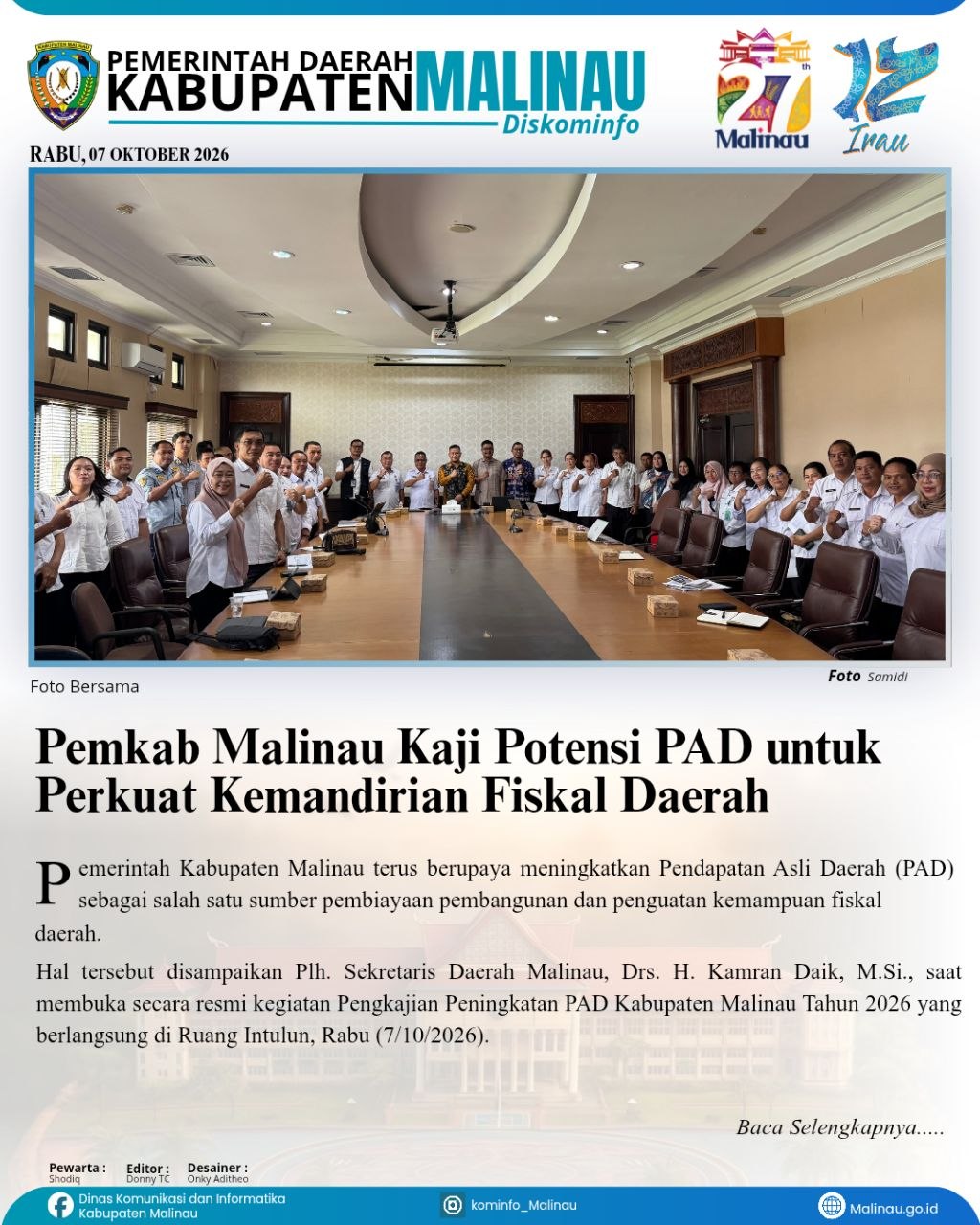 Pemkab Malinau Kaji Potensi PAD untuk Perkuat Kemandirian Fiskal Daerah