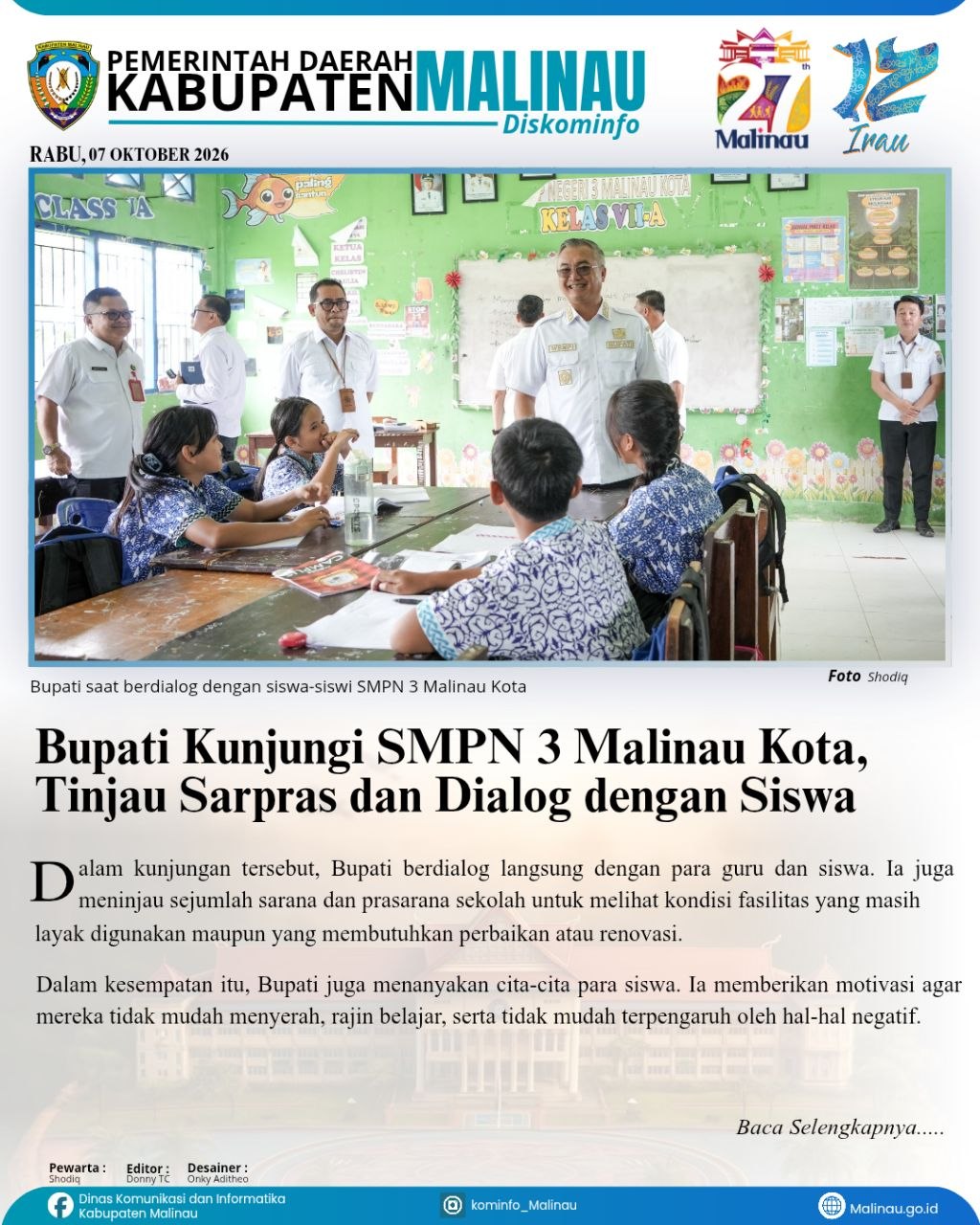 Bupati Kunjungi SMPN 3 Malinau Kota, Tinjau Sarpras dan Dialog dengan Siswa