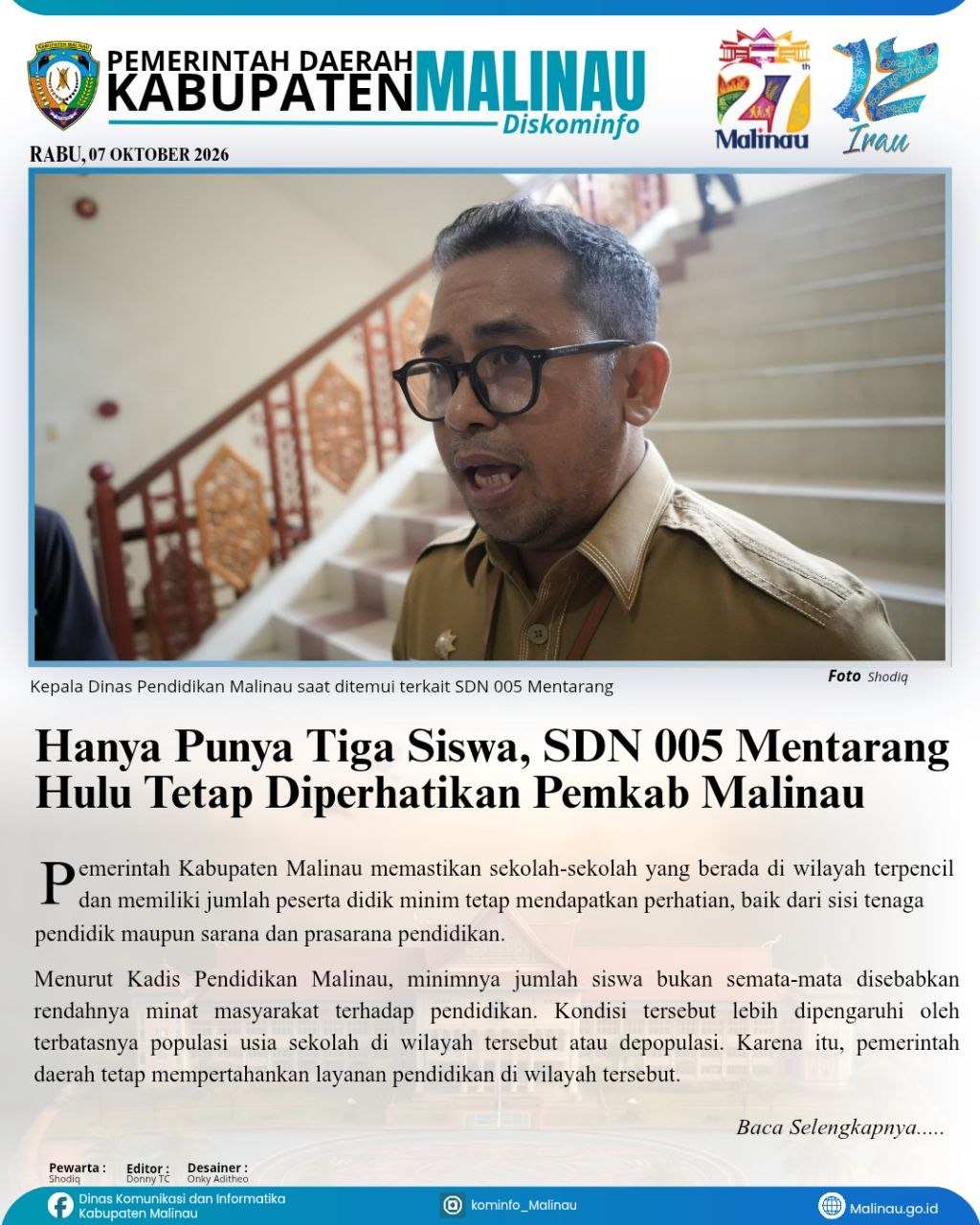 Hanya Punya Tiga Siswa, SDN 005 Mentarang Hulu Tetap Diperhatikan Pemkab Malinau