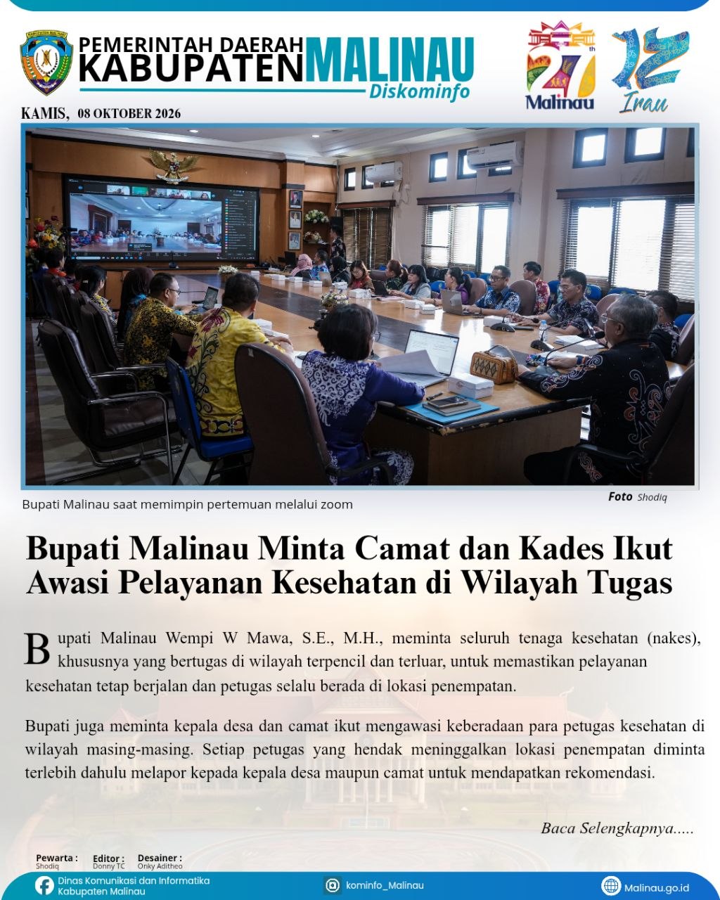 Bupati Malinau Minta Camat dan Kades Ikut Awasi Pelayanan Kesehatan di Wilayah Tugas