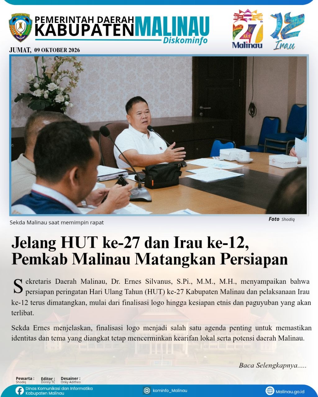 Jelang HUT ke-27 dan Irau ke-12, Pemkab Malinau Matangkan Persiapan