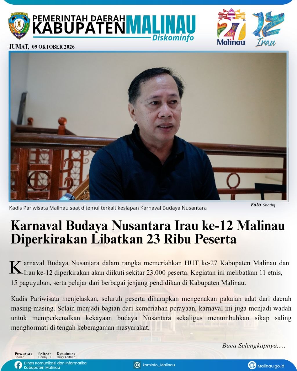 Karnaval Budaya Nusantara Irau ke-12 Malinau Diperkirakan Libatkan 23 Ribu Peserta