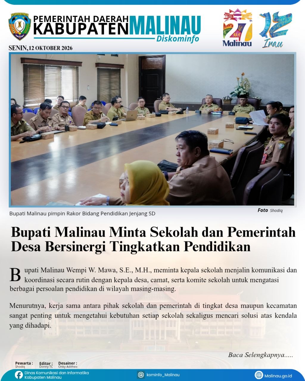 Bupati Malinau Minta Sekolah dan Pemerintah Desa Bersinergi Tingkatkan Pendidikan