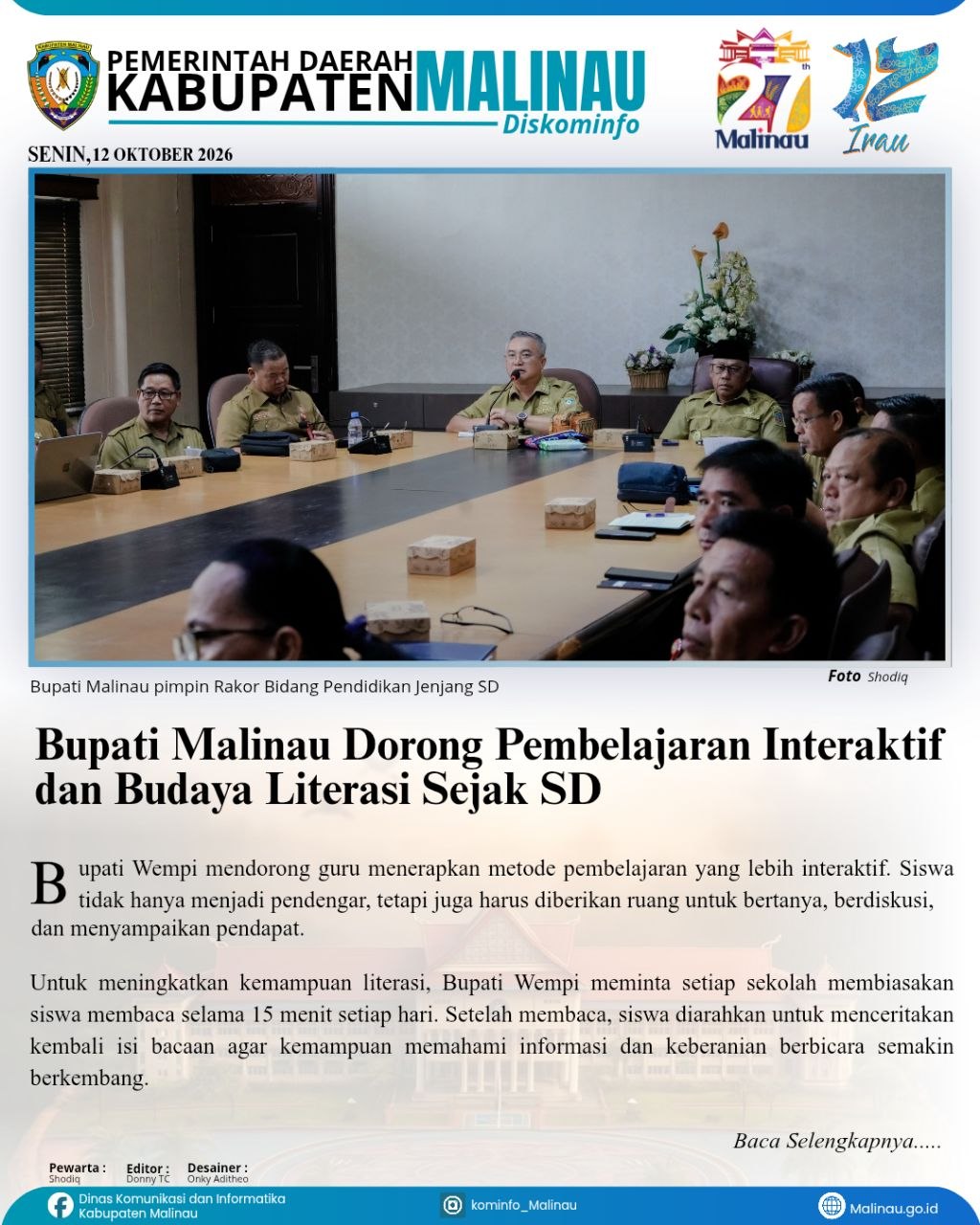 Bupati Malinau Dorong Pembelajaran Interaktif dan Budaya Literasi Sejak SD