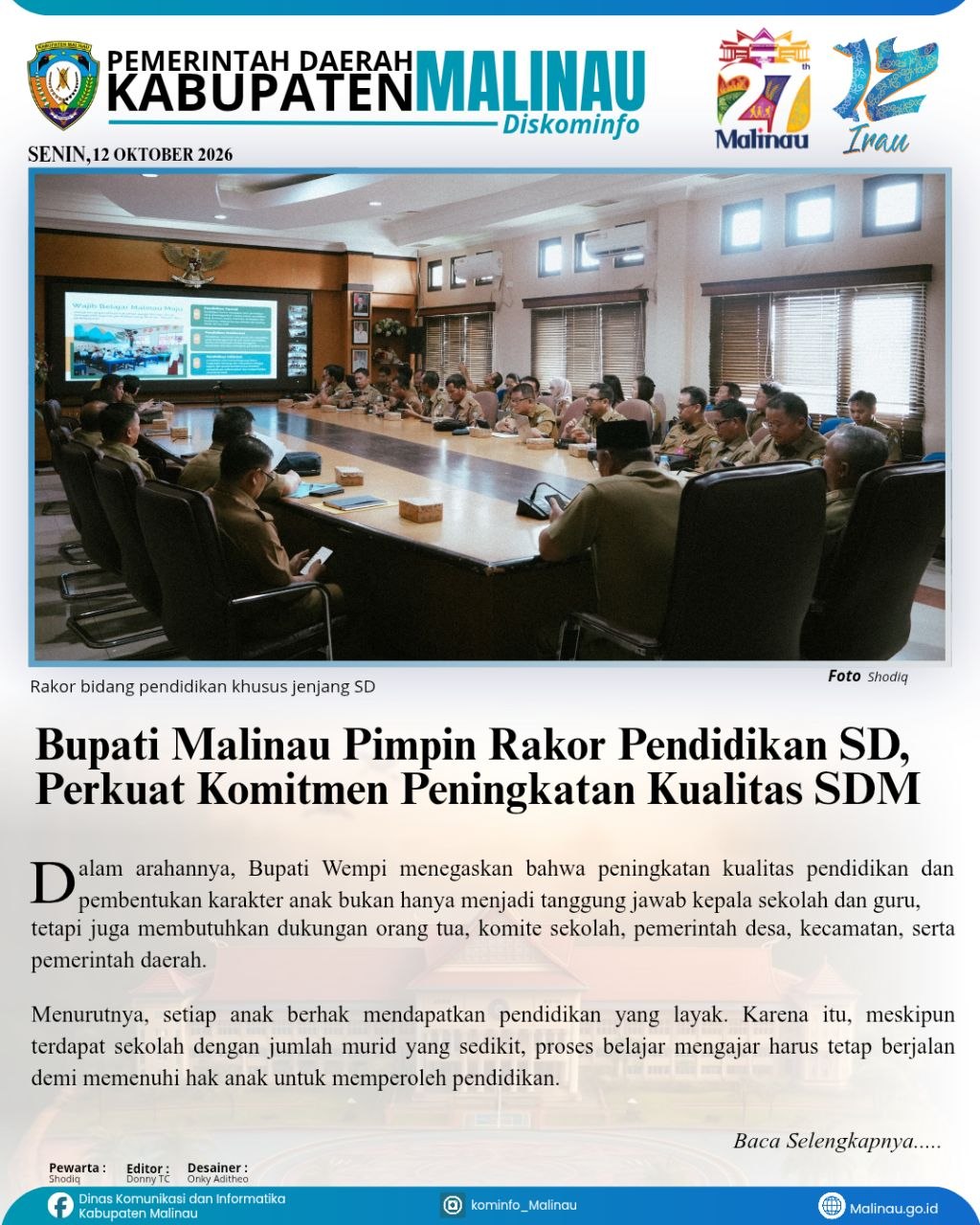 Bupati Malinau Pimpin Rakor Pendidikan SD, Perkuat Komitmen Peningkatan Kualitas SDM