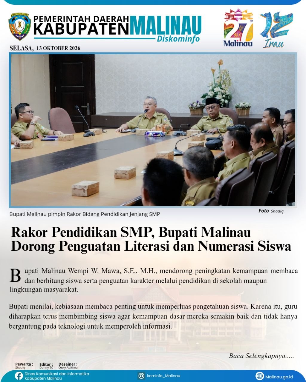 Rakor Pendidikan SMP, Bupati Malinau Dorong Penguatan Literasi dan Numerasi Siswa