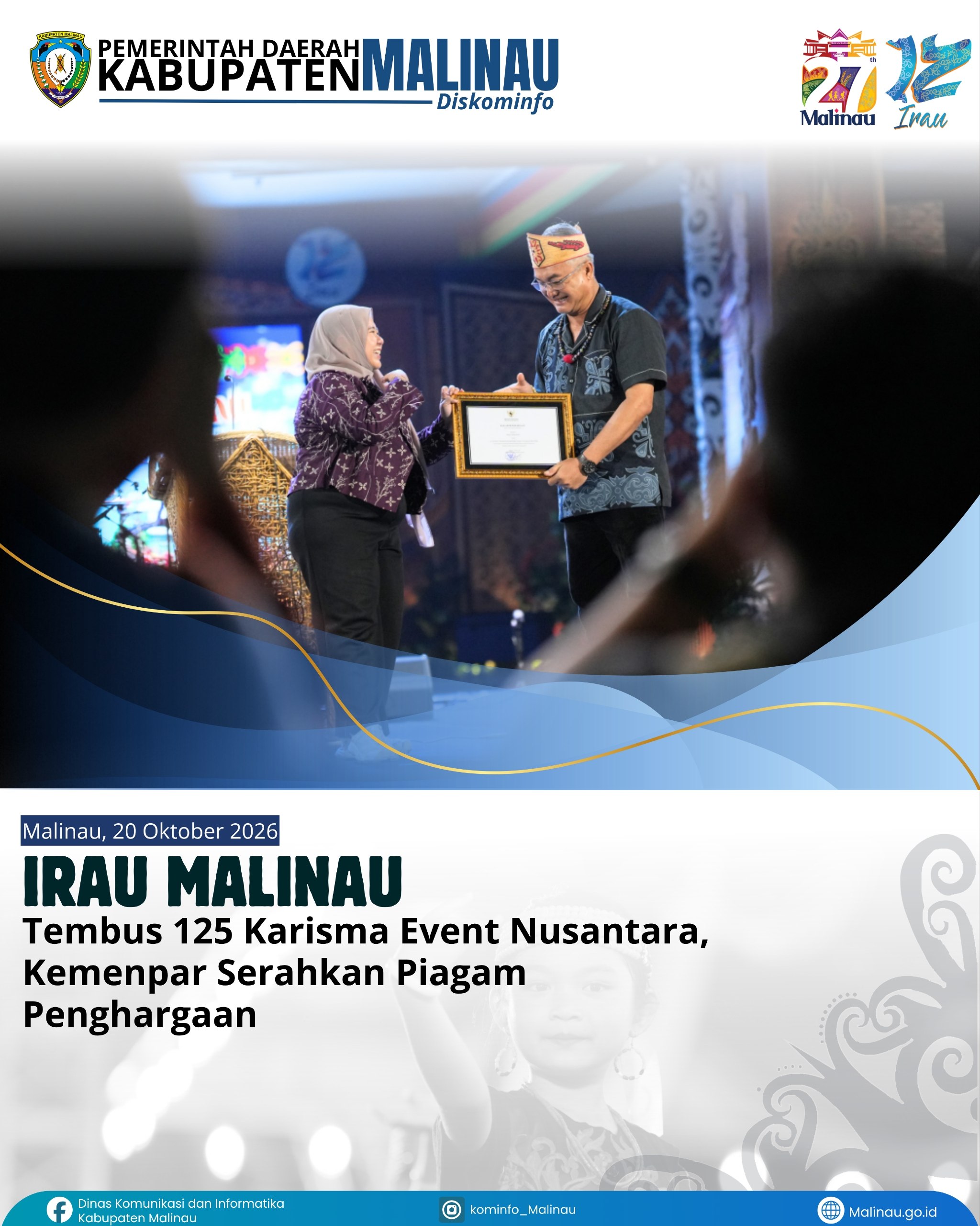 Irau Malinau Tembus 125 Karisma Event Nusantara, Kemenpar Serahkan Piagam Penghargaan