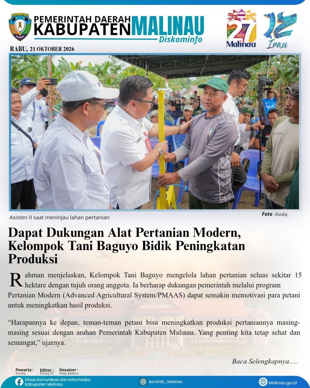 Dapat Dukungan Alat Pertanian Modern, Kelompok Tani Baguyo Bidik Peningkatan Produksi