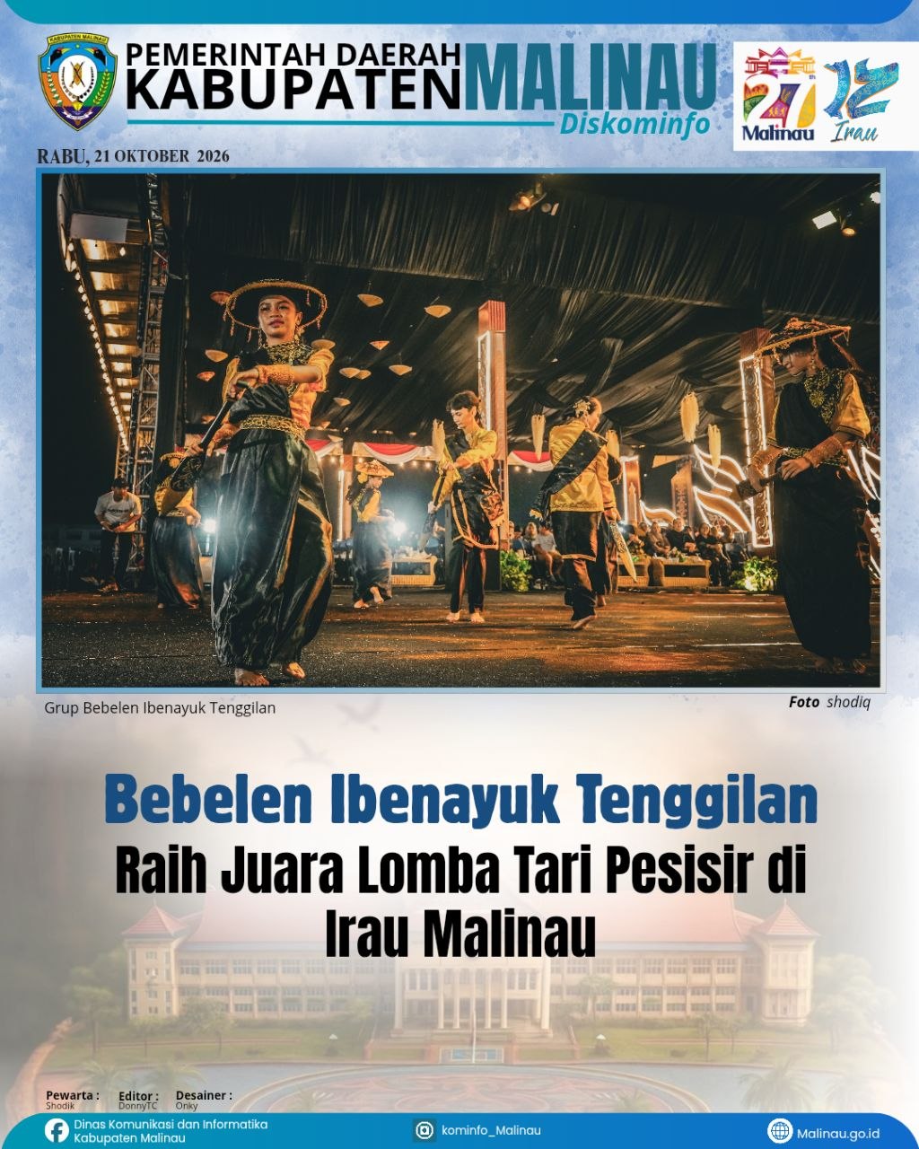Bebelen Ibenayuk Tenggilan Raih Juara Lomba Tari Pesisir di Irau Malinau