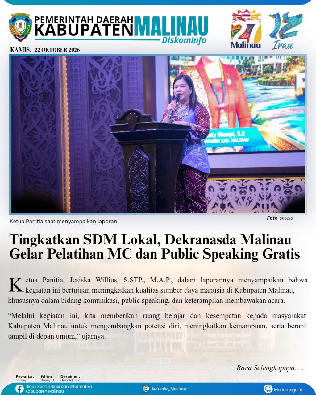 Tingkatkan SDM Lokal, Dekranasda Malinau Gelar Pelatihan MC dan Public Speaking Gratis