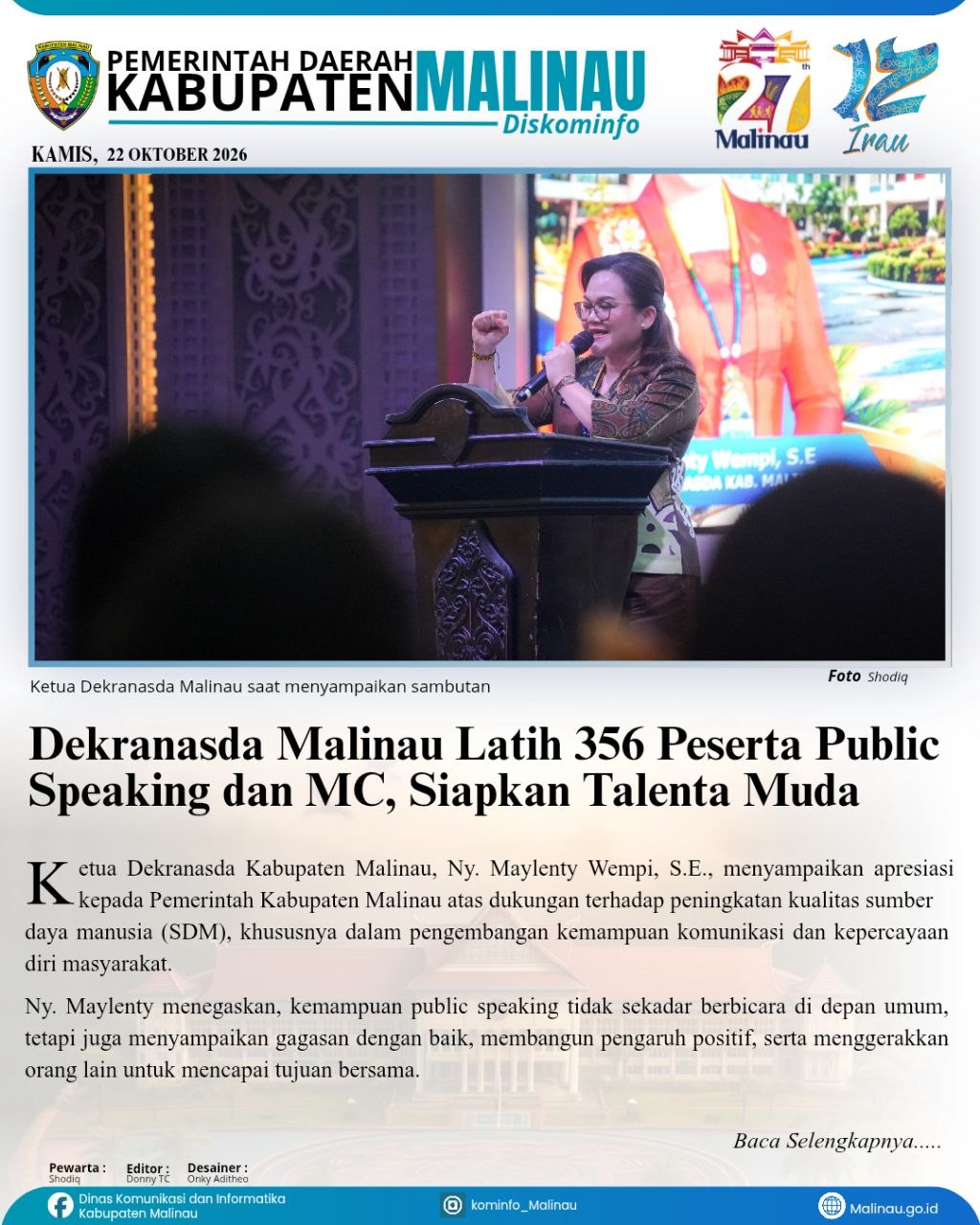 Dekranasda Malinau Latih 356 Peserta Public Speaking dan MC, Siapkan Talenta Muda