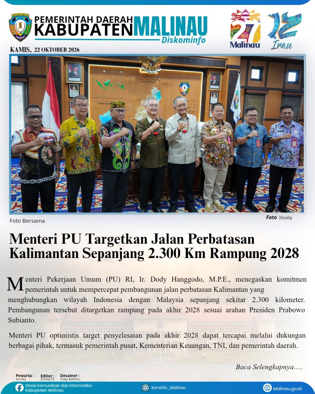 Menteri PU Targetkan Jalan Perbatasan Kalimantan Sepanjang 2.300 Km Rampung 2028