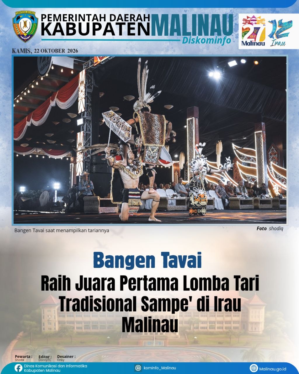 Bangen Tavai Raih Juara Pertama Lomba Tari Tradisional Sampe' di Irau Malinau