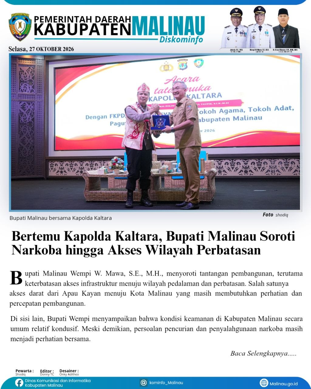Bertemu Kapolda Kaltara, Bupati Malinau Soroti Narkoba hingga Akses Wilayah Perbatasan